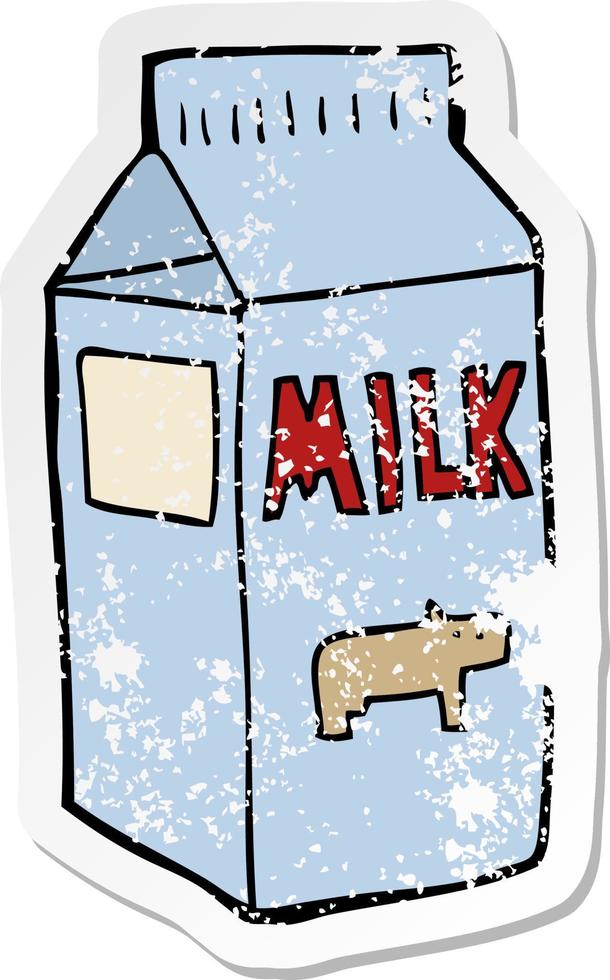nödställda klistermärke av en tecknad mjölkkartong vektor