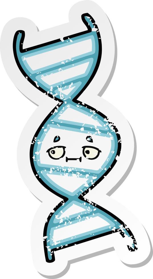 bedrövad klistermärke av en söt tecknad DNA-sträng vektor
