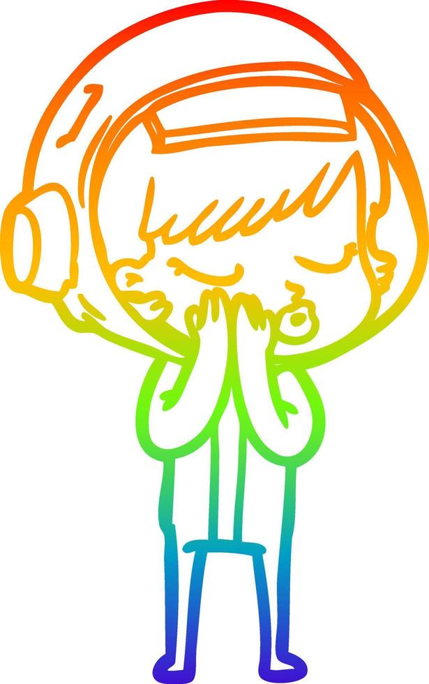 Regenbogen-Gradientenlinie Zeichnung Cartoon hübsches Astronautenmädchen vektor
