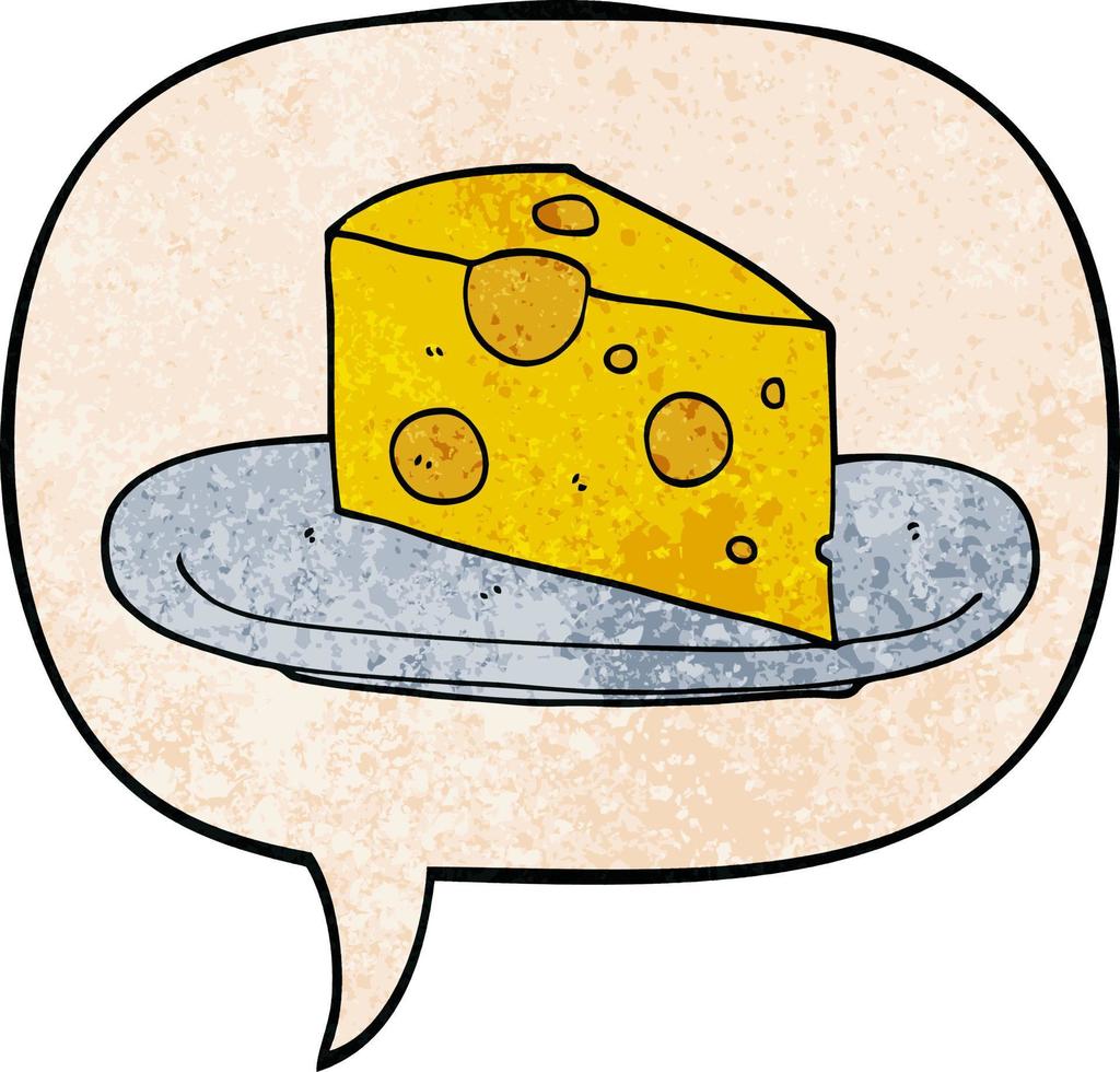 Cartoon-Käse und Sprechblase im Retro-Textur-Stil vektor