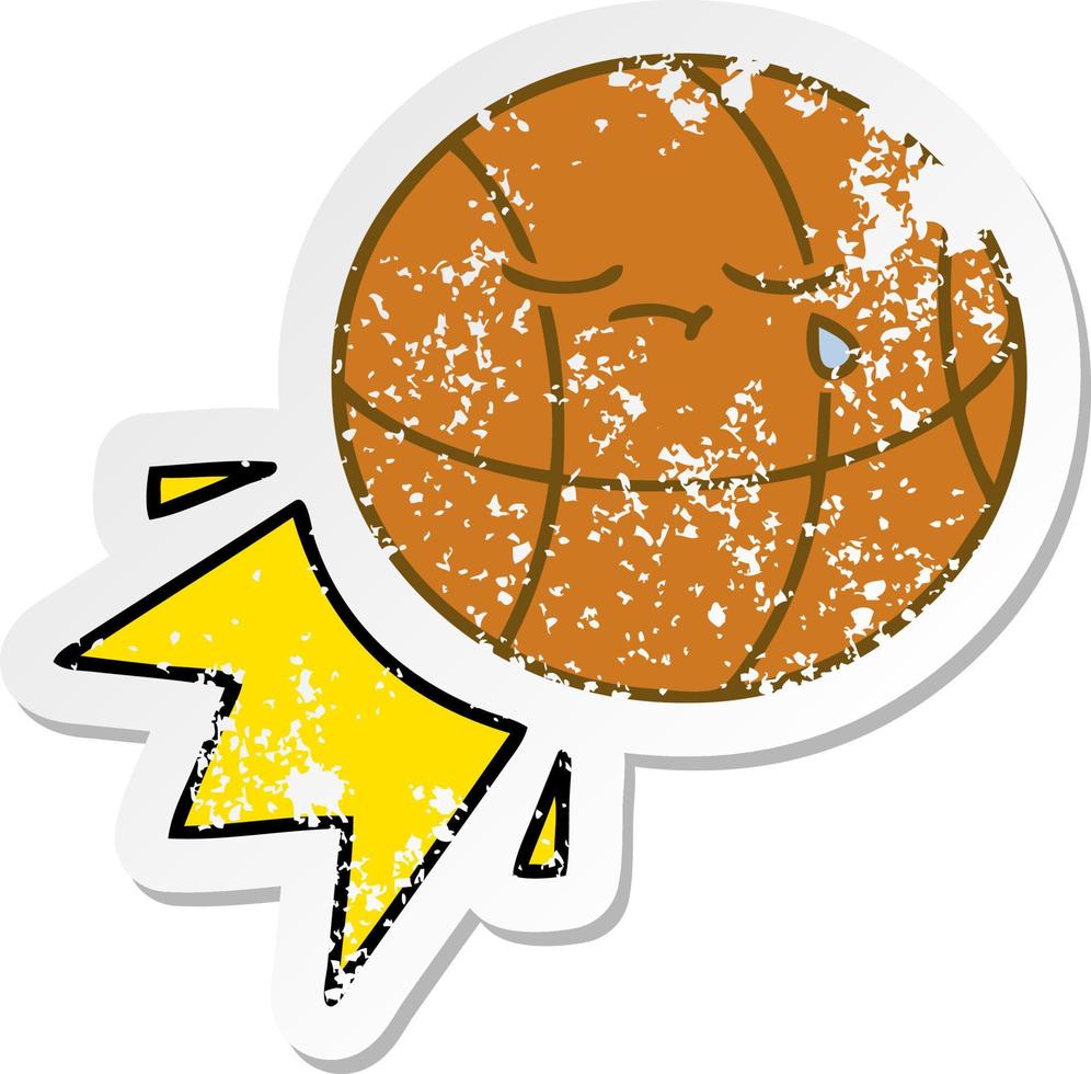 beunruhigter Aufkleber eines niedlichen Cartoonbasketballs vektor