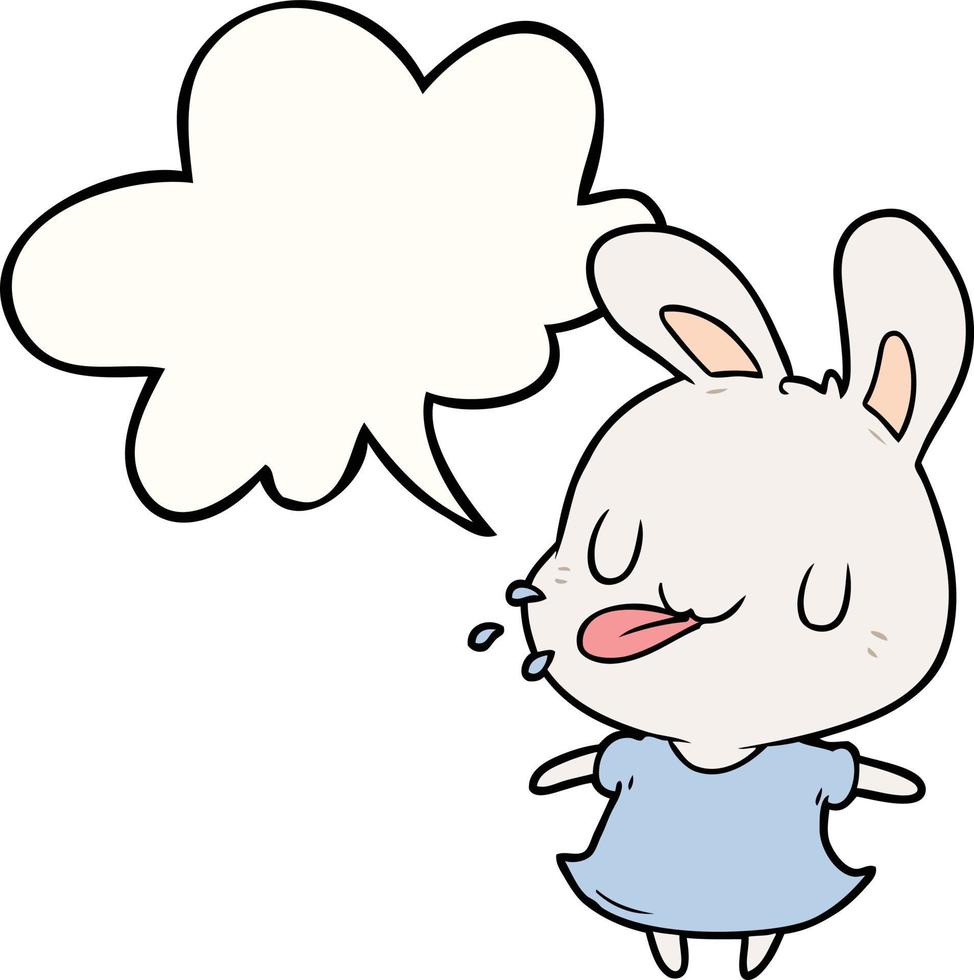 niedliches Cartoon-Kaninchen, das Himbeere und Sprechblase bläst vektor