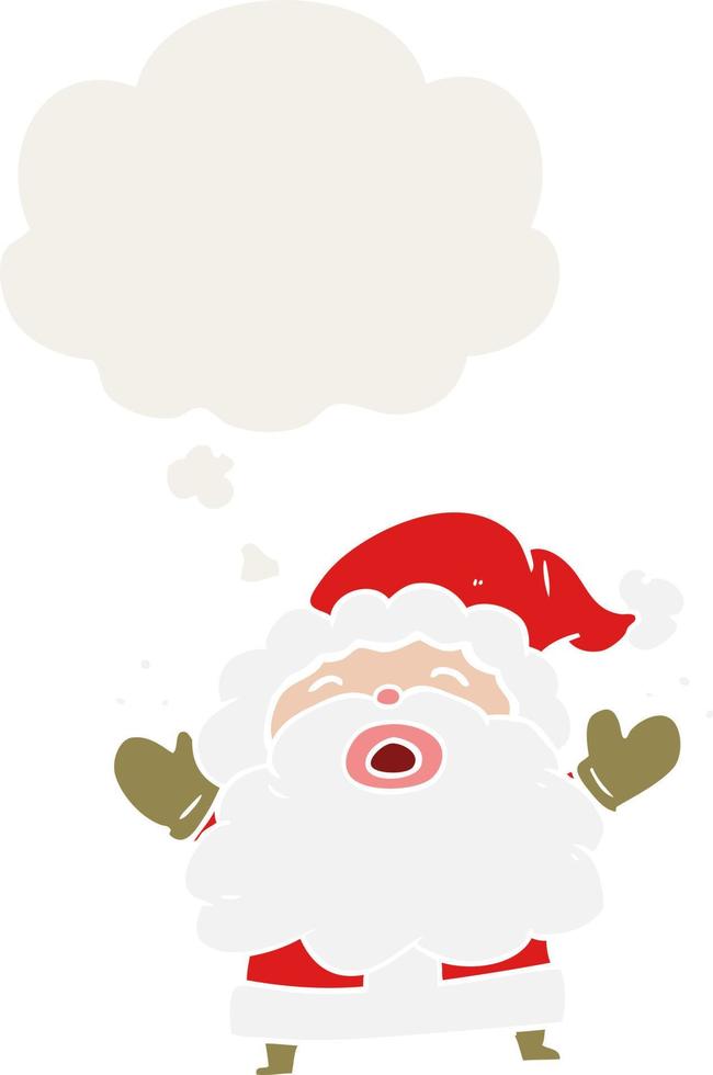 tecknad jultomten skriker och tankebubbla i retrostil vektor