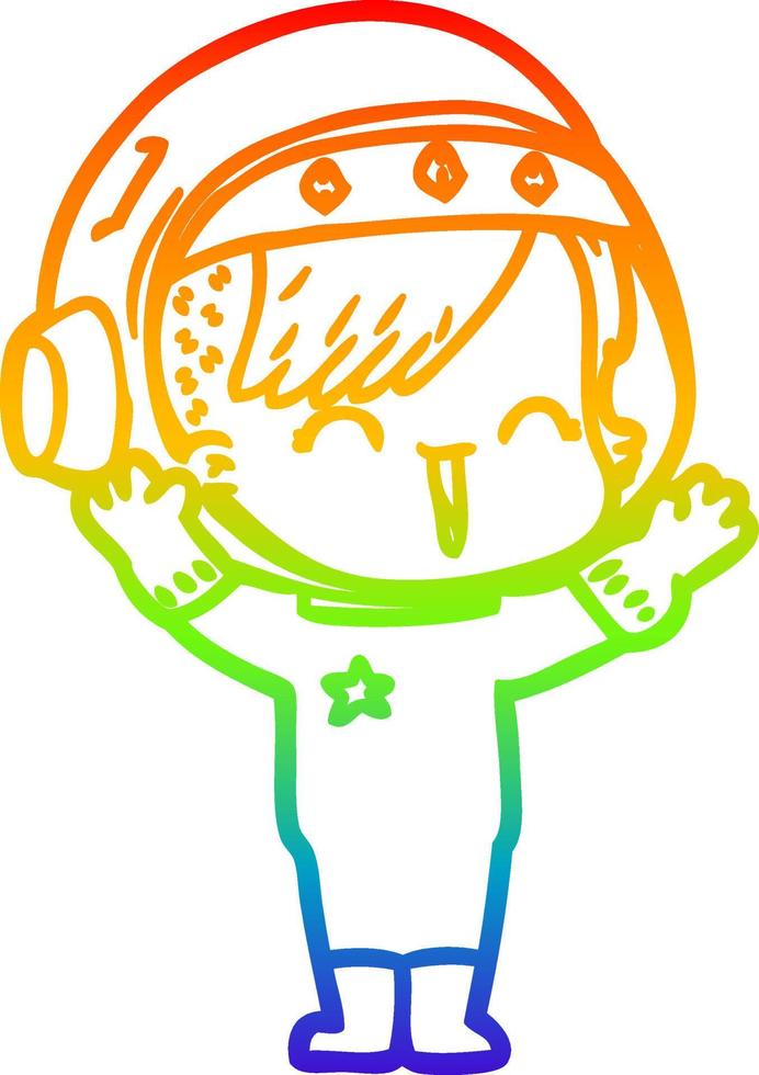 Regenbogengradientenlinie Zeichnung Cartoon lachendes Astronautenmädchen vektor