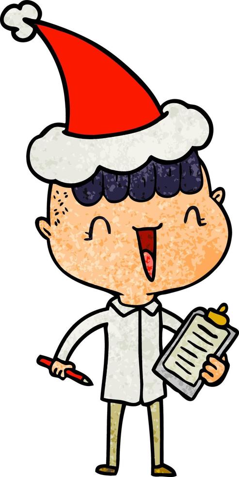 Strukturierter Cartoon eines fröhlichen Jungen, der mit einer Weihnachtsmütze überrascht war vektor