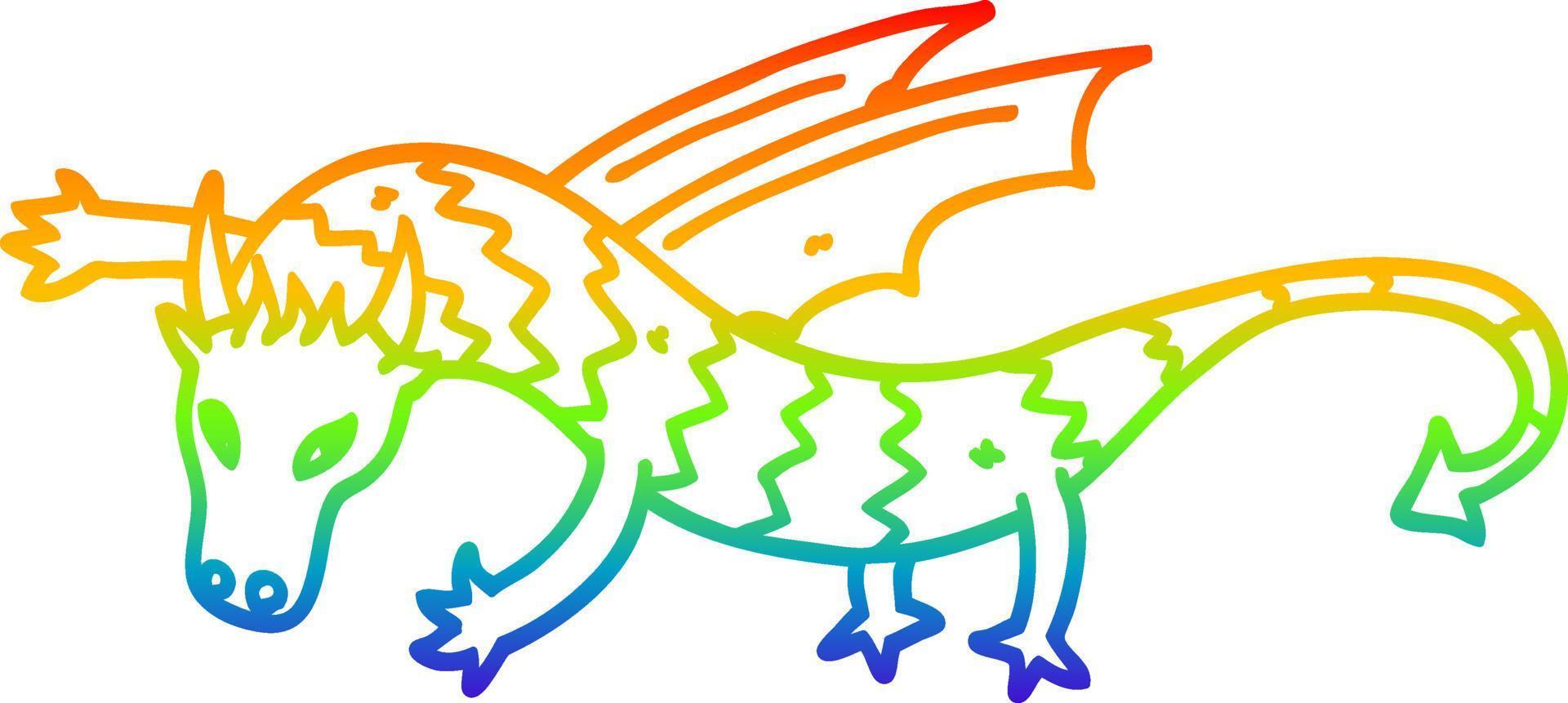 Regenbogengradientenlinie Zeichnung Cartoon fliegender Drache vektor