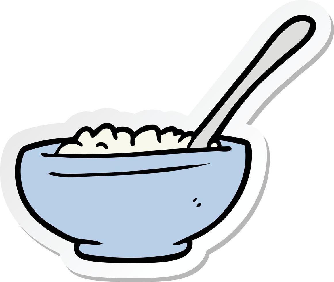 klistermärke av en tecknad skål med ris vektor
