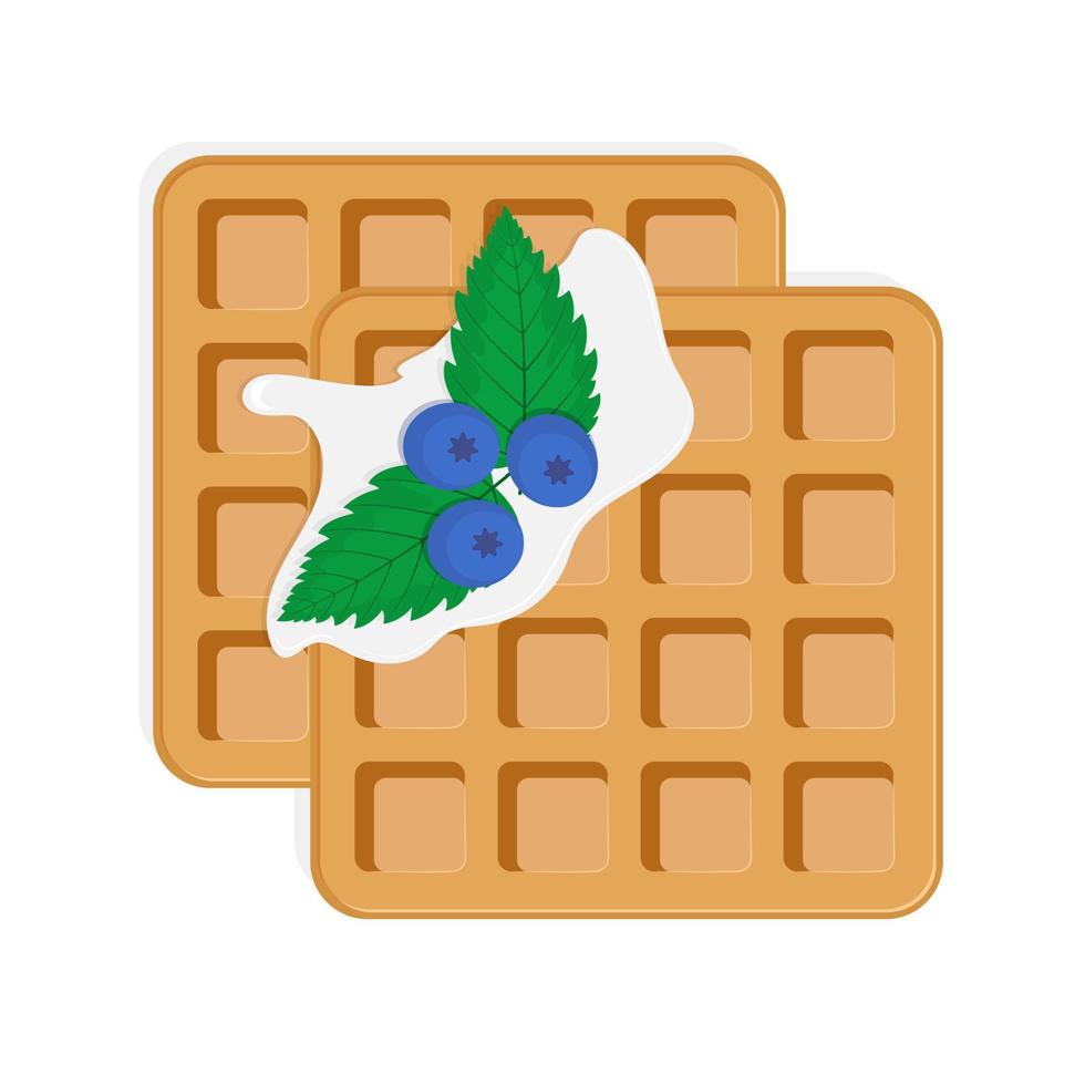 belgische waffeln mit creme und blaubeeren vector isolierte illustration