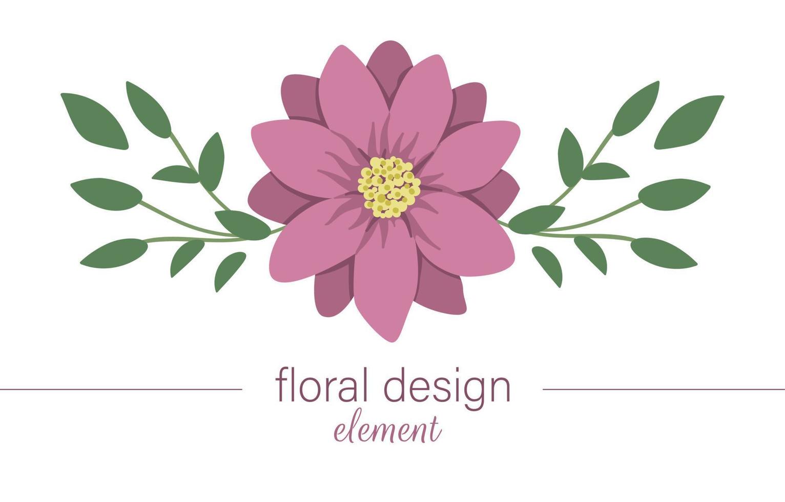 horizontales dekoratives Blumenelement des Vektors. flache trendige illustration mit blume, blättern, zweigen. Wiese, Wald, Wald-ClipArt. schöner frühlings- oder sommerblumenstrauß isoliert auf weißem hintergrund vektor