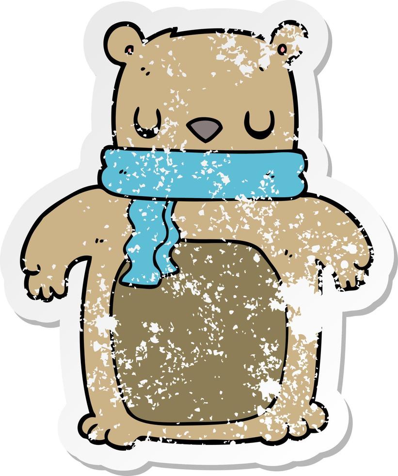 nödställda klistermärke av en tecknad björn med halsduk vektor