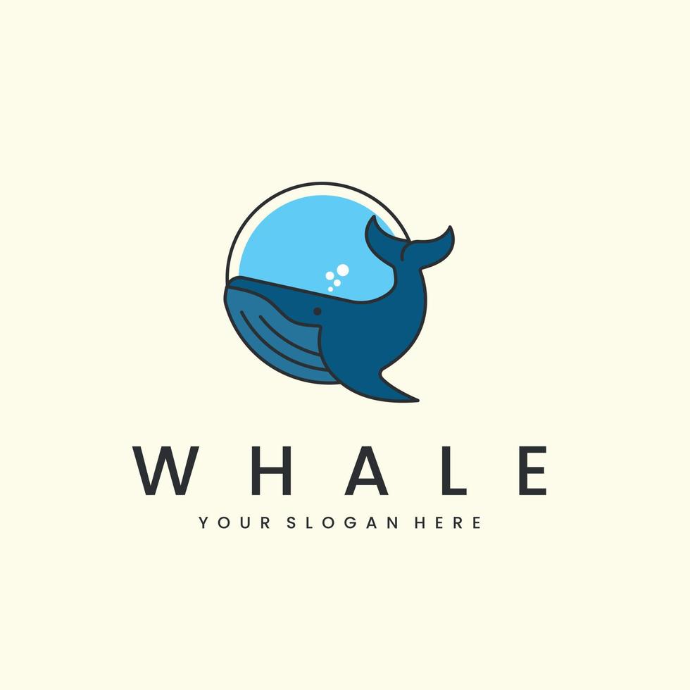 Wal und Wasser mit Logo-Vektorsymbol-Illustrationsvorlagendesign im Vintage- und Emblem-Stil vektor