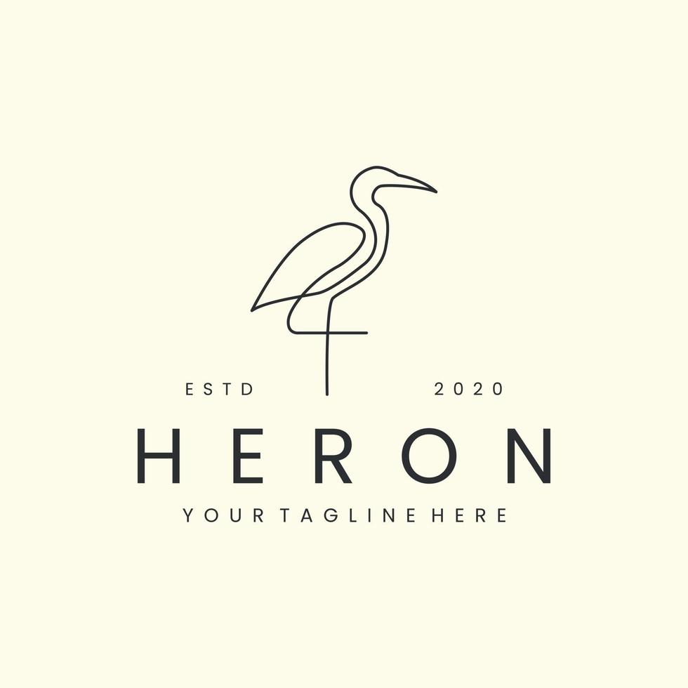 monoline heron fågel med linjär stil logotyp vektor ikon designmall illustration