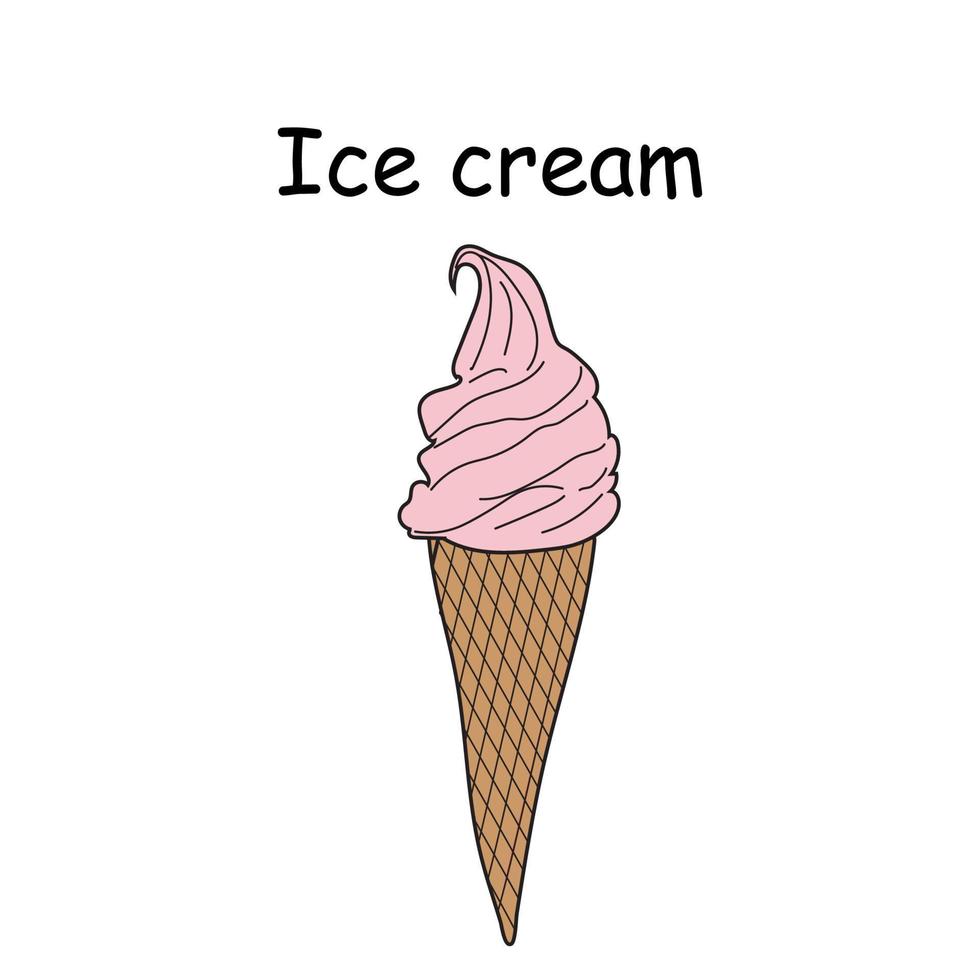 Eistüte, gefrorenes Eis, Eiscreme-Vektor-Doodle-Illustration vektor