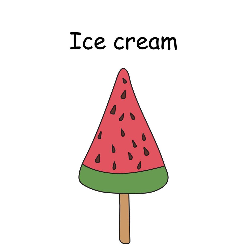 Wassermeloneneis am Stiel, gefrorenes Eis, Eiscreme-Vektor-Doodle-Illustration vektor