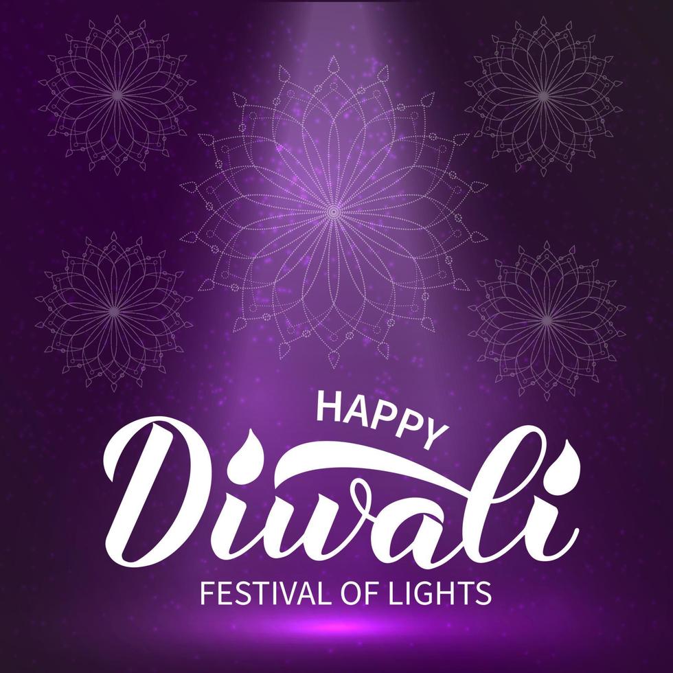 glückliche Diwali-Kalligrafie-Handbeschriftung mit Ornament. traditionelles indisches lichterfest typografieplakat. einfach zu bearbeitende Vektorvorlage für Banner, Flyer, Aufkleber, Postkarten, Grußkarten. vektor