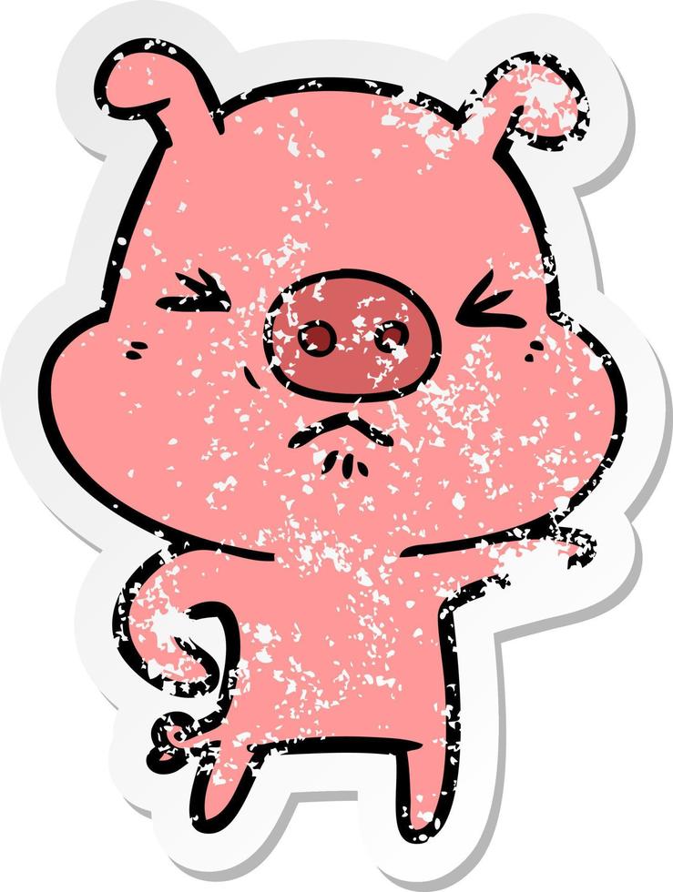 bedrövad klistermärke av en tecknad arg gris vektor