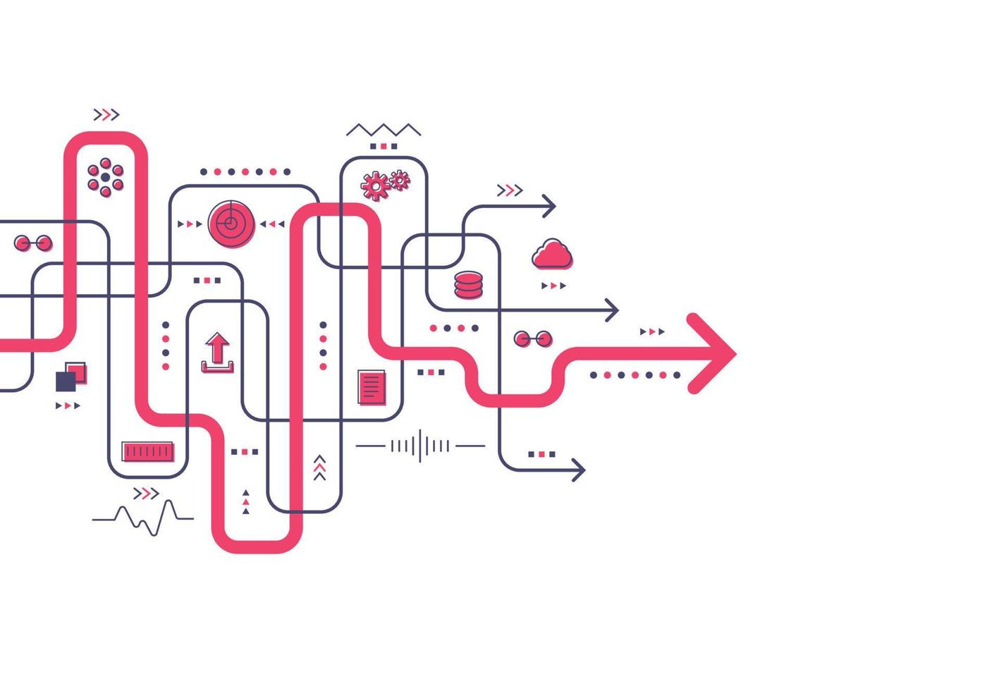 pil riktning kommunikation visualisering anslutning koncept. teknik data array visuella för webben, banner. vektor illustration