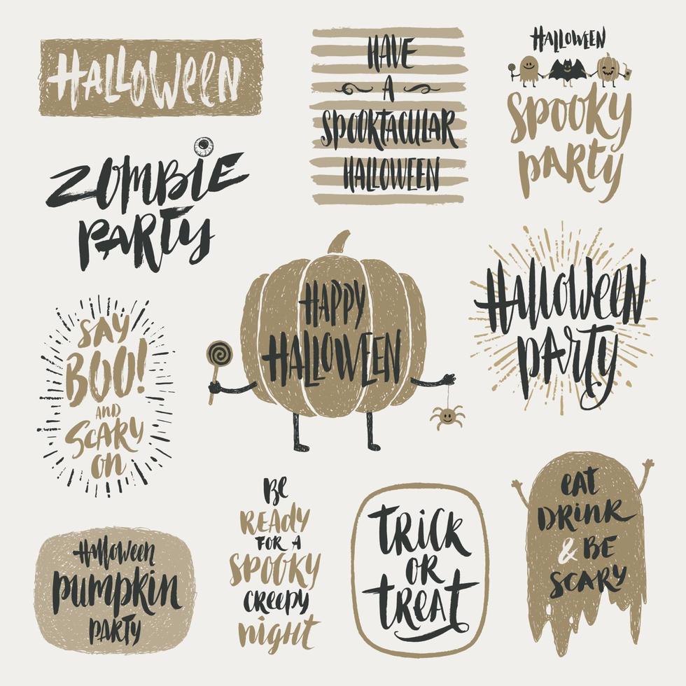 halloween vektor illustration. uppsättning av handritad borste kalligrafi för halloween hälsning, inbjudan eller affisch.