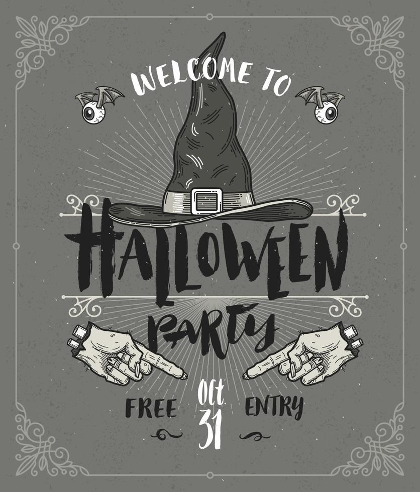 Halloween-Poster oder Grußkarte - Vektordesign mit handgezeichnetem Schriftdesign vektor