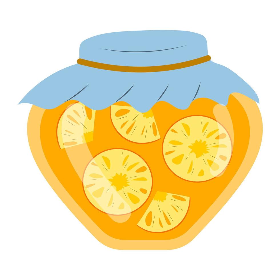 Glas Ananasmarmelade im Cartoon-Stil, Vektor isoliert auf weißem Hintergrund