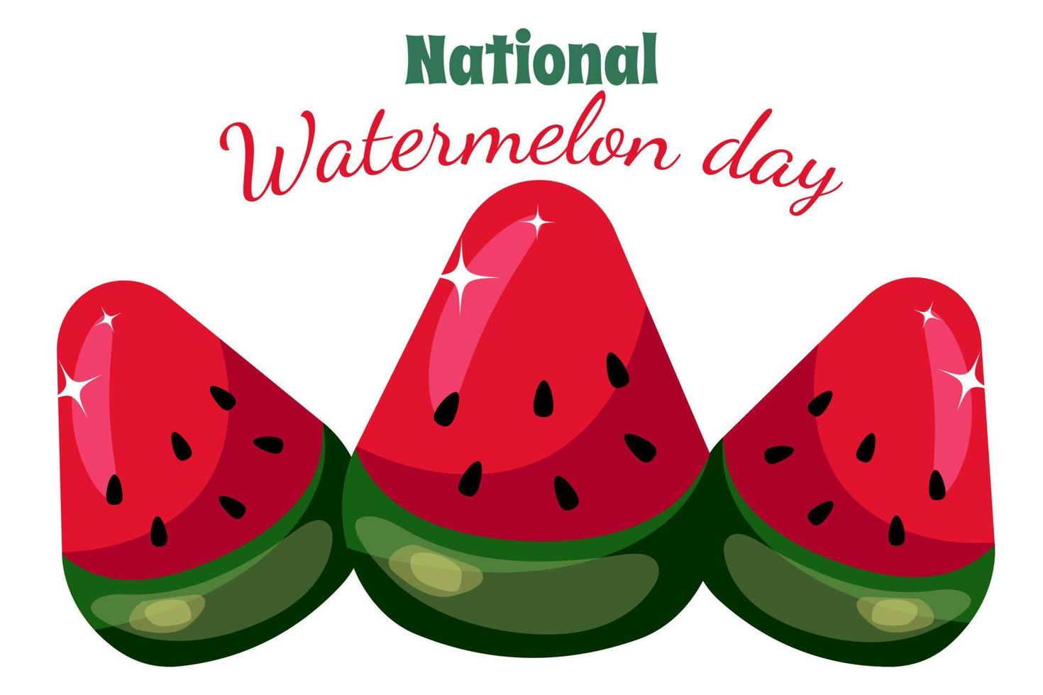 vattenmelon semester. världsvattenmelondagen. nationella vattenmelondagen. tre skivor vattenmelon för semestern vektor