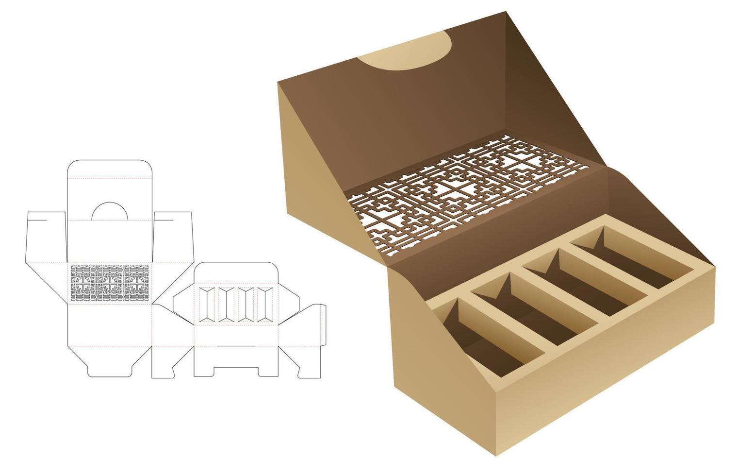 schablonmönster 1 st box med insert supporter stansad mall och 3d mockup vektor