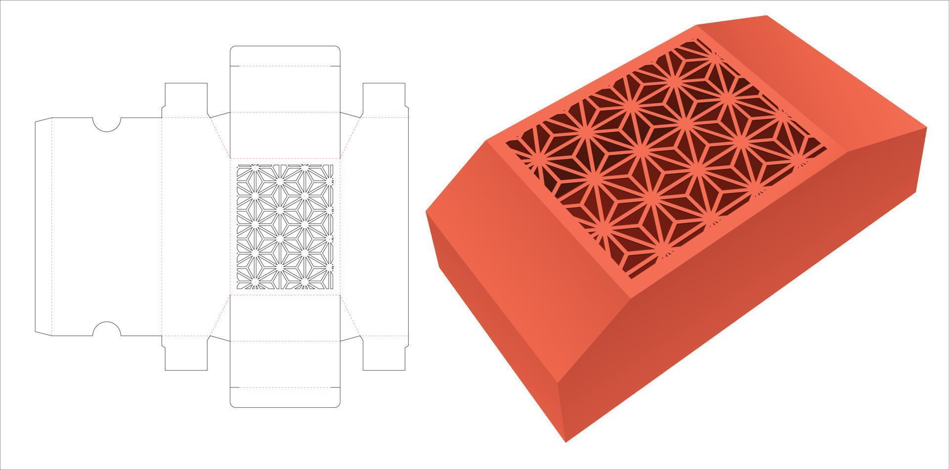 brustbox mit schabloniertem japanischem muster, gestanzte vorlage und 3d-modell vektor