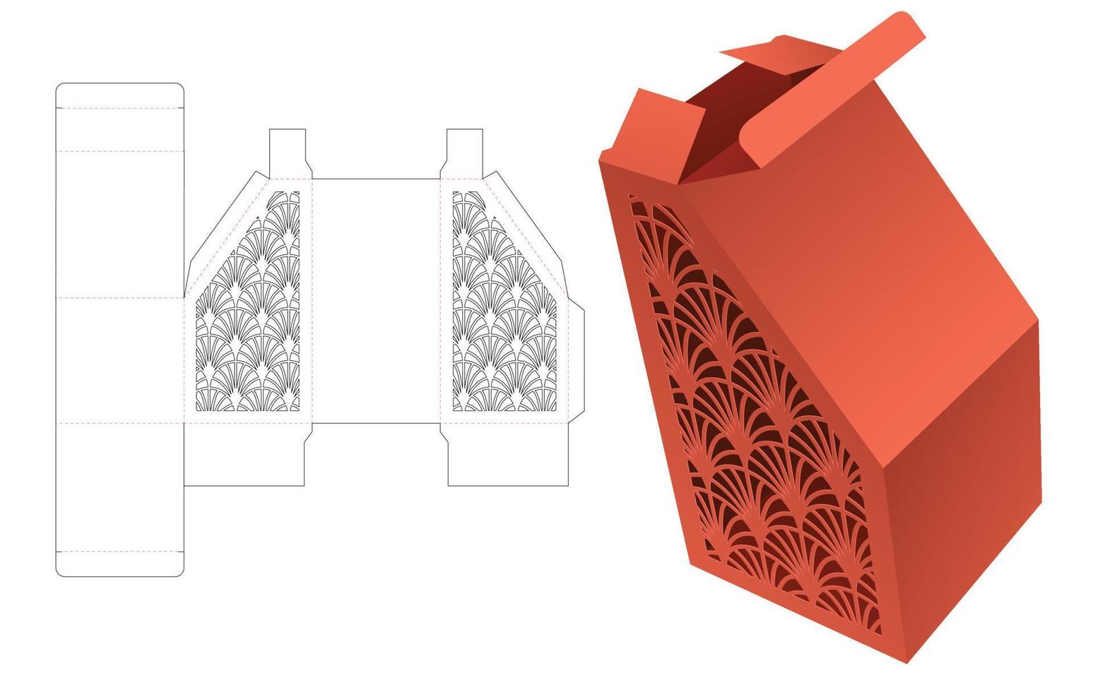 abgeschrägte schachtel mit japanischen musterfenstern gestanzte vorlage und 3d-modell vektor