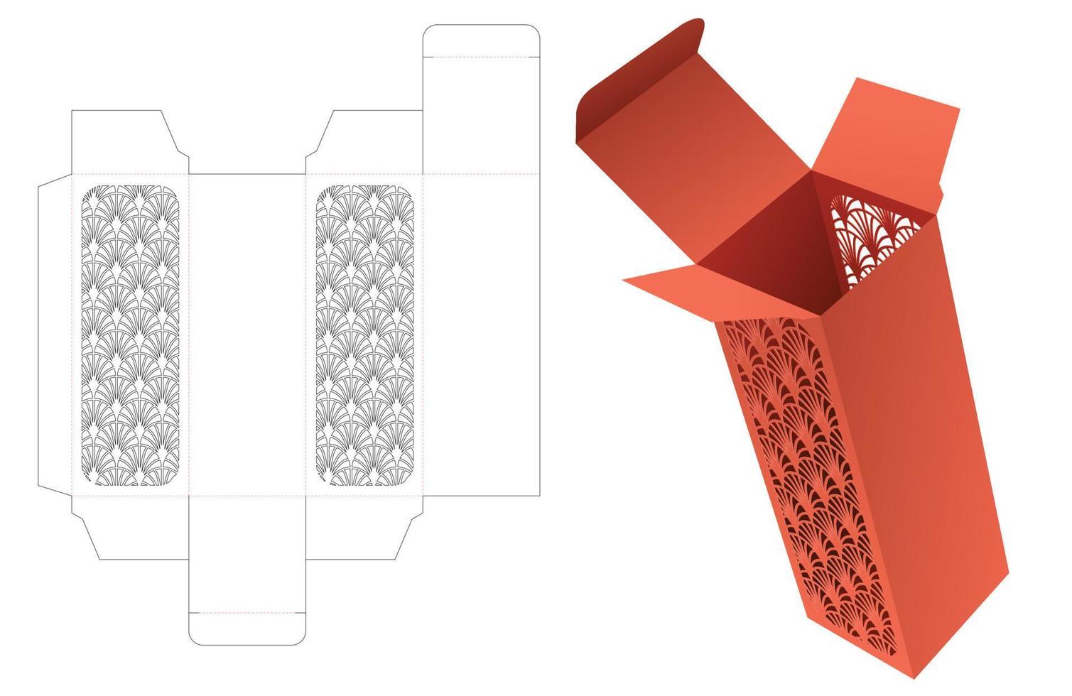 hohe schachtel mit gestanzter schablone mit japanischem musterfenster und 3d-modell vektor