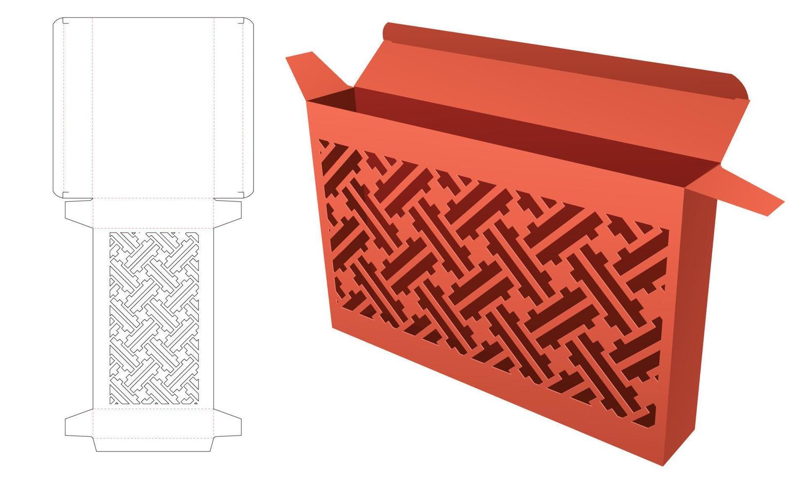 Kartondose mit Fensterstanzschablone mit japanischem Muster und 3D-Modell vektor