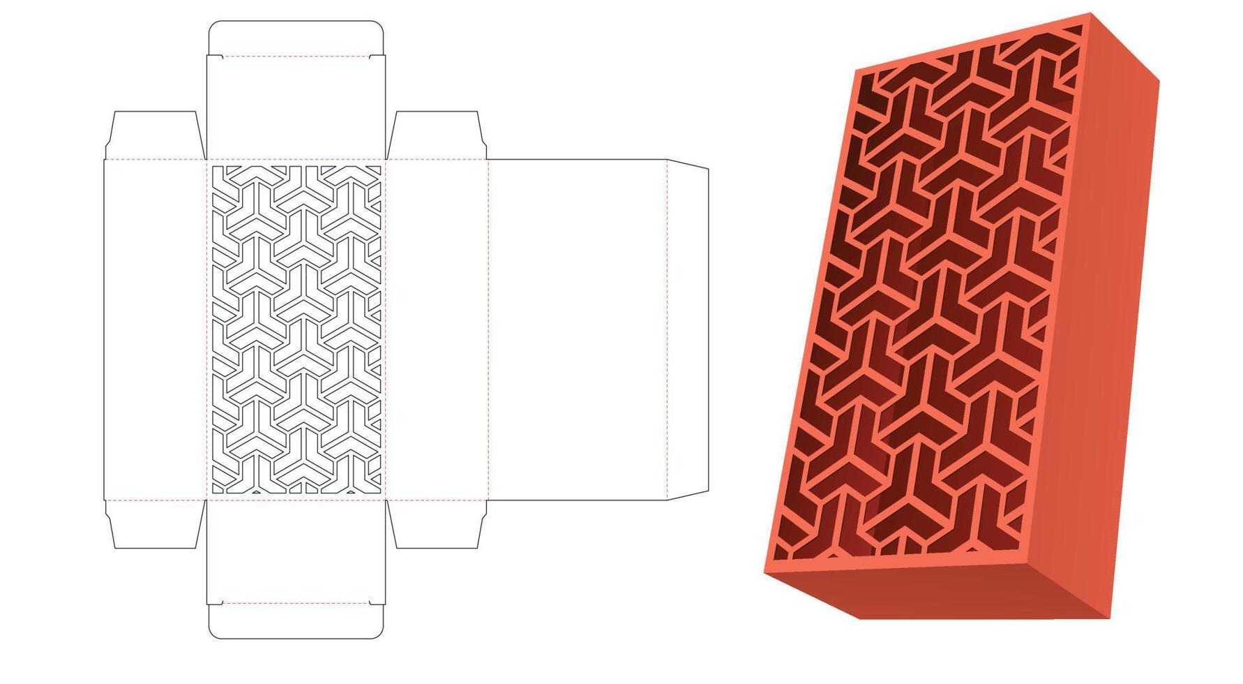 box mit gestanzter schablone mit japanischem musterfenster und 3d-modell vektor