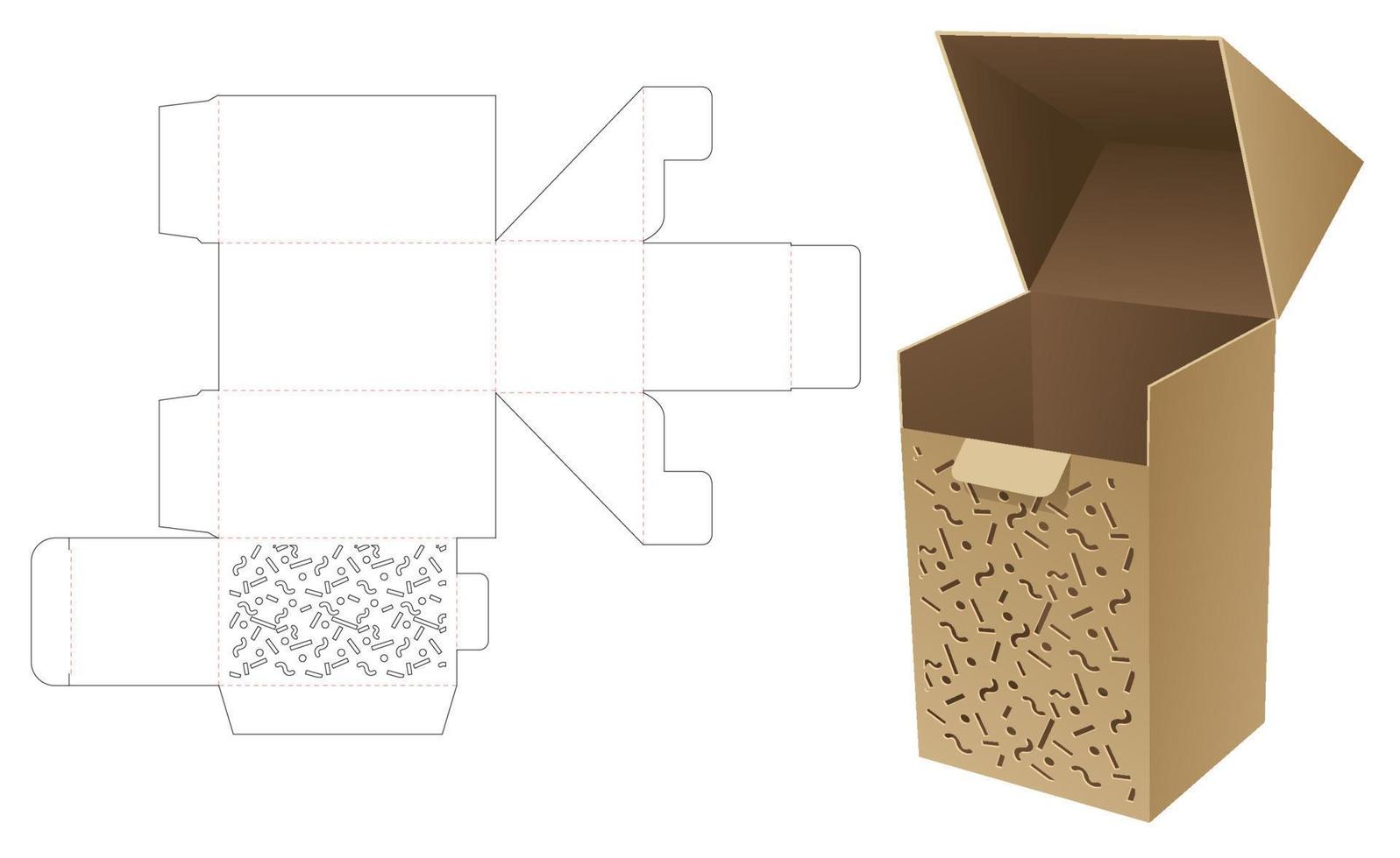 auto lock flip box med stencilerad memphis mönster stansad mall och 3d mockup vektor