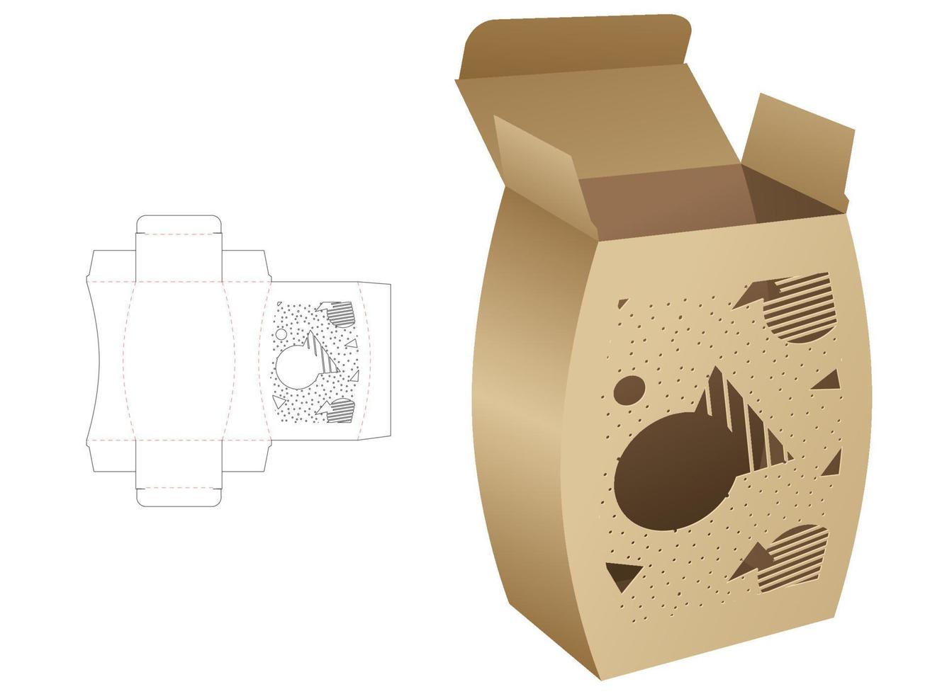 geschwungene Schachtel mit Schablonenmuster, Stanzschablone und 3D-Modell vektor