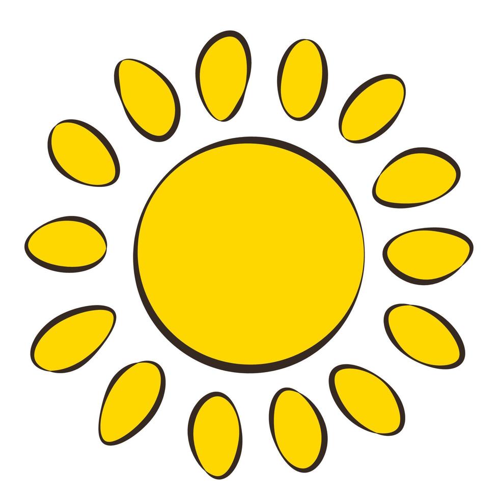 sol, ikon, barns ritstil. vektor