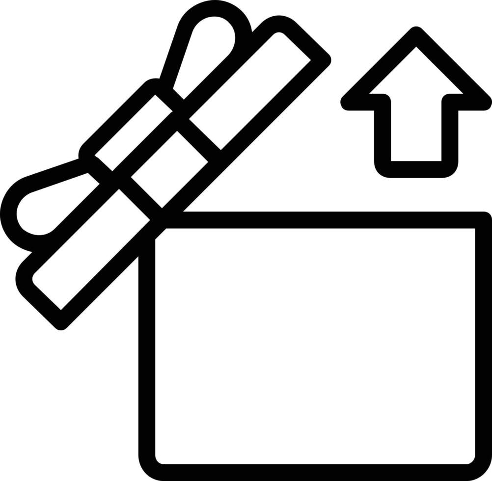 Bildsymbol eine offene Geschenkbox mit einem Aufwärtspfeil, der das Zerlegen oder Öffnen der Geschenkbox symbolisiert. vektor
