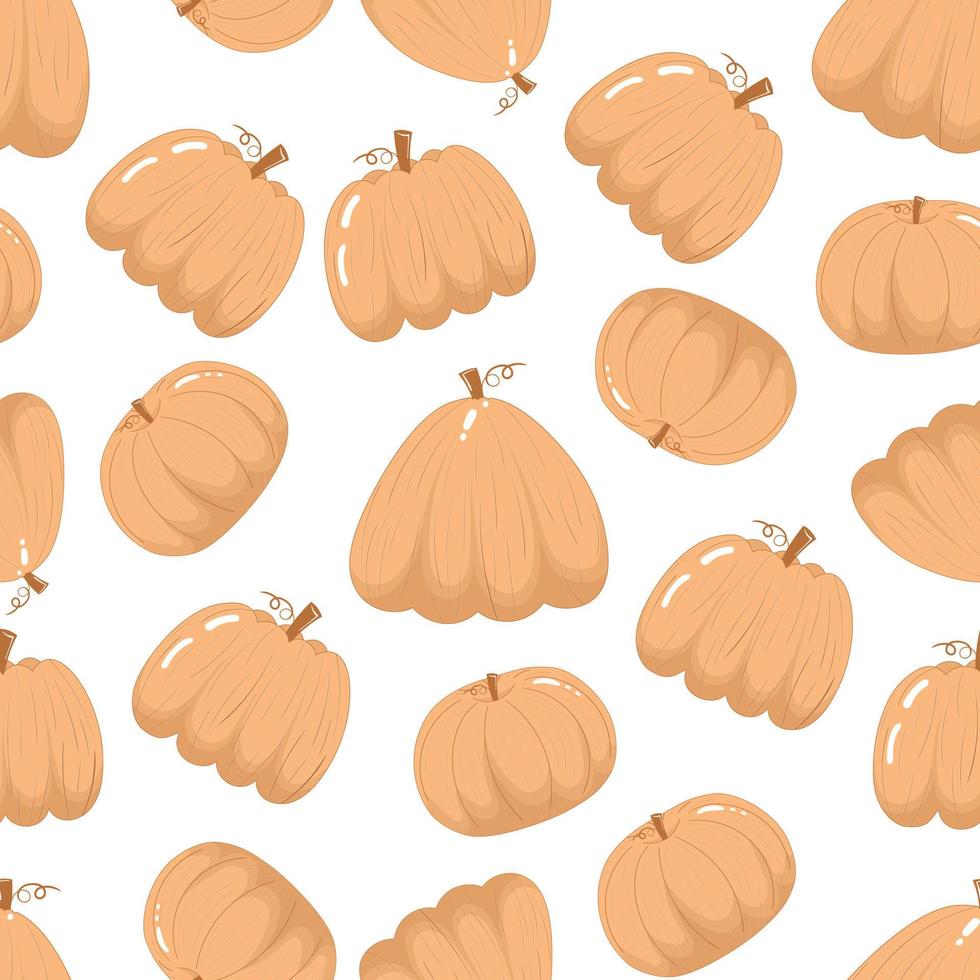 Nahtloses Muster mit flachen Kürbissen der Herbsterntekarikatur lokalisiert auf weißem Hintergrund, Tapeten für Erntedankfest vektor
