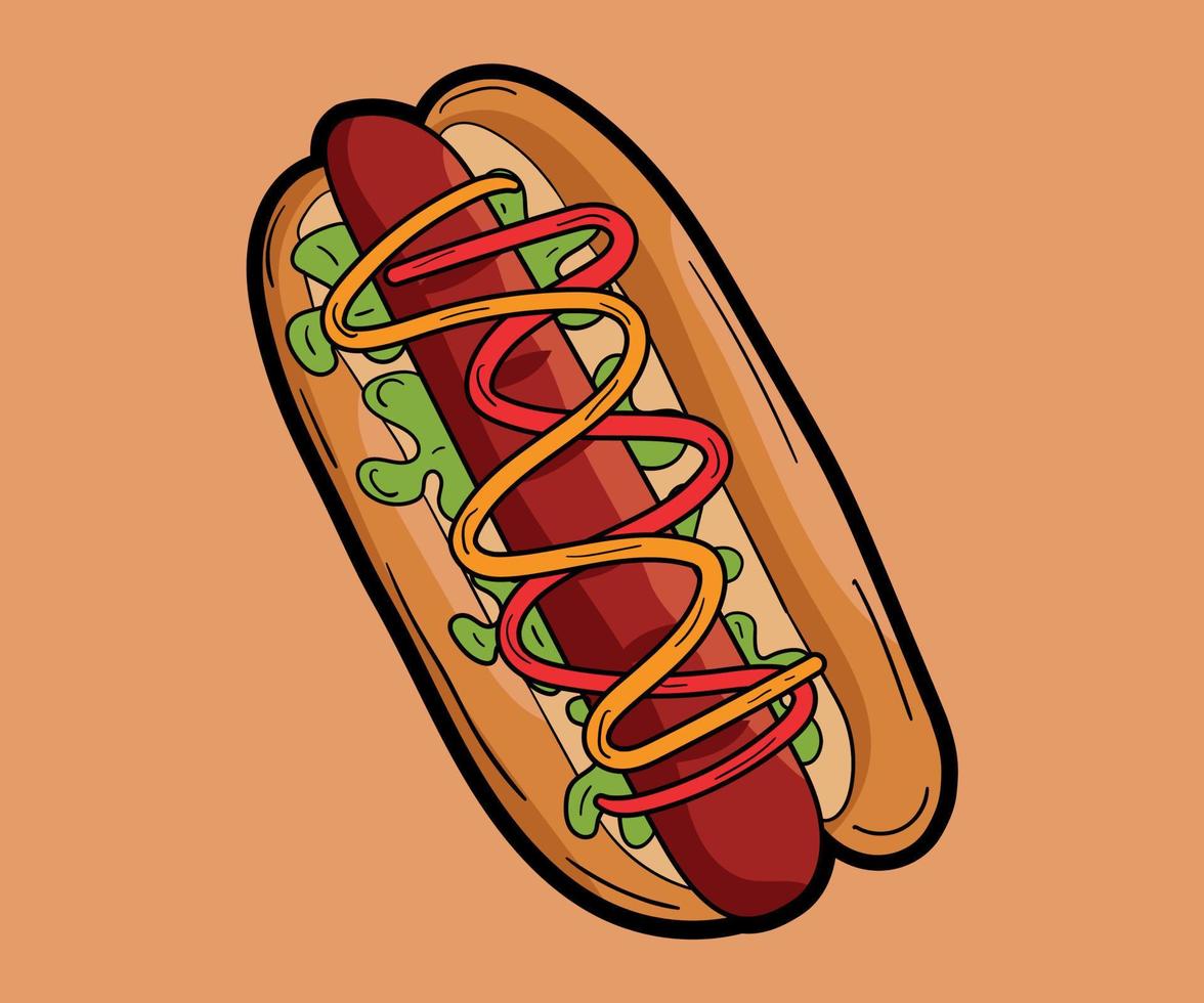 Hotdog handgezeichneter Doodle-Stil vektor