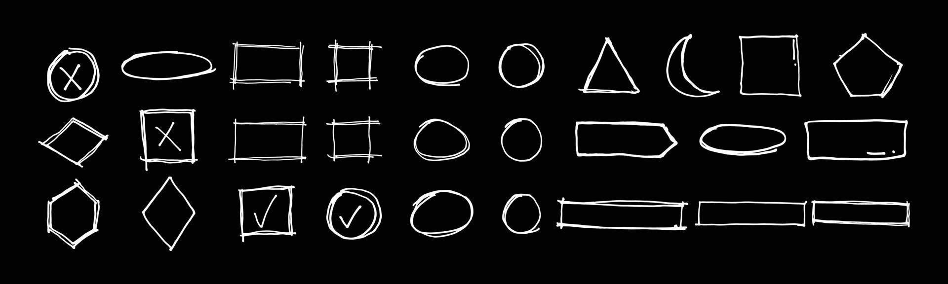 uppsättning grundläggande former handritad geometrisk linje för designelement. en samling av slumpmässig form ikon för illustration design prydnad och symbol. vektor