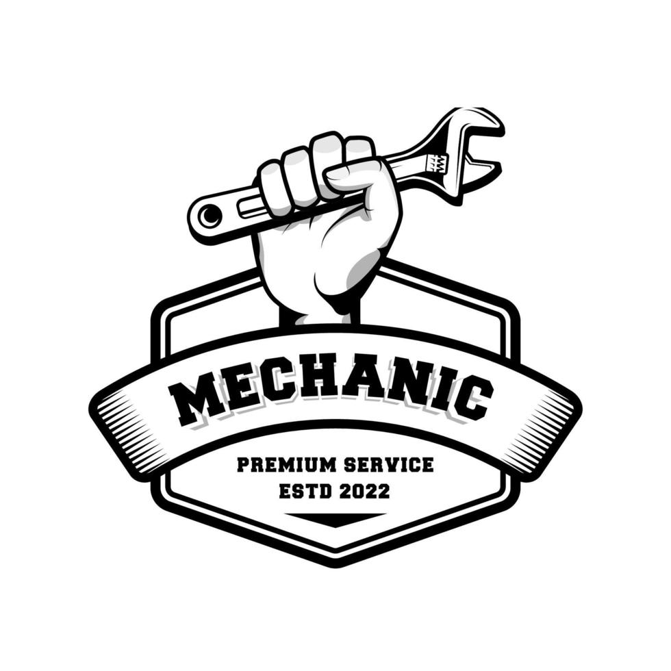 Mechaniker-Abzeichen-Logo-Design im Retro-Stil. Klempner-Logo-Design-Vorlage vektor