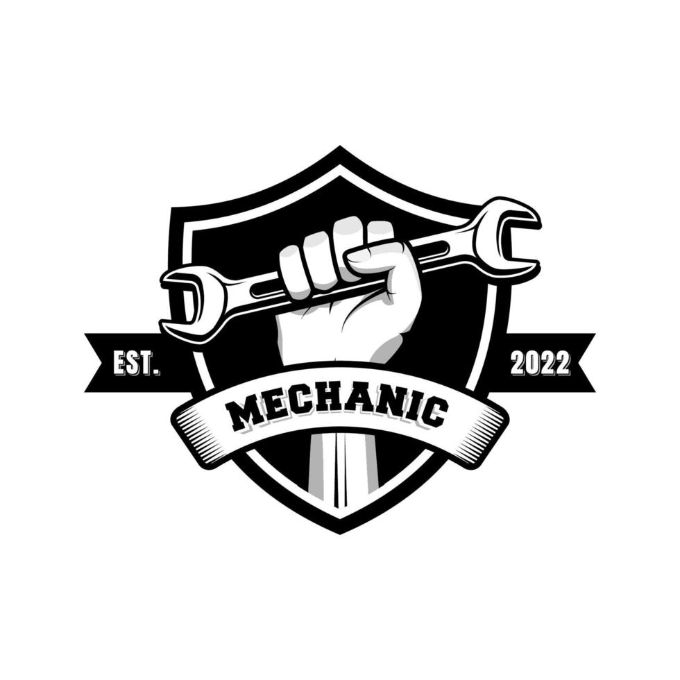 Mechaniker-Abzeichen-Logo-Design im Retro-Stil. Klempner-Logo-Design-Vorlage vektor