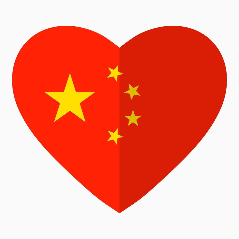 Kinas flagga i form av hjärta, platt stil, symbol för kärlek till sitt land, patriotism, ikon för självständighetsdagen. vektor