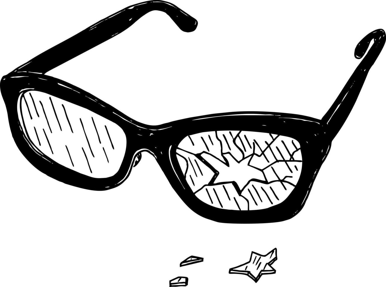 zerbrochene Gläser. Vektor-Skizze-Illustration. alte Bruchgläser. Brille mit zerbrochener Brille, grafisches Symbol vektor