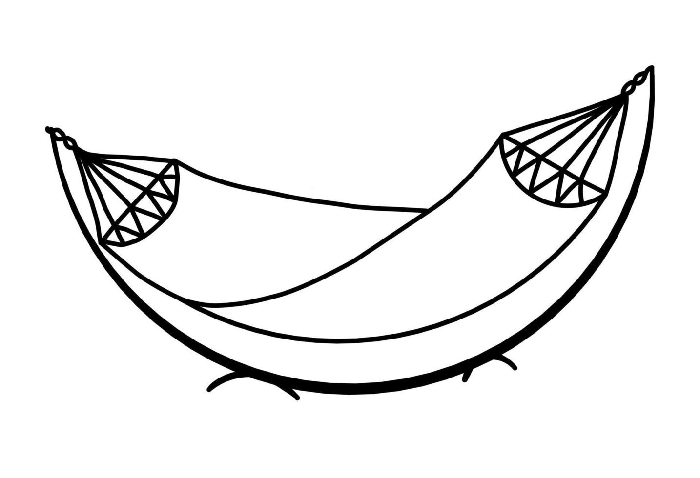 webstriped hängmatta campingutrustning doodle vektor. Hängmatta säng med hängande remmar för utomhus, resor. gunga sovplats på naturen illustration isolerad på vit bakgrund. vektor
