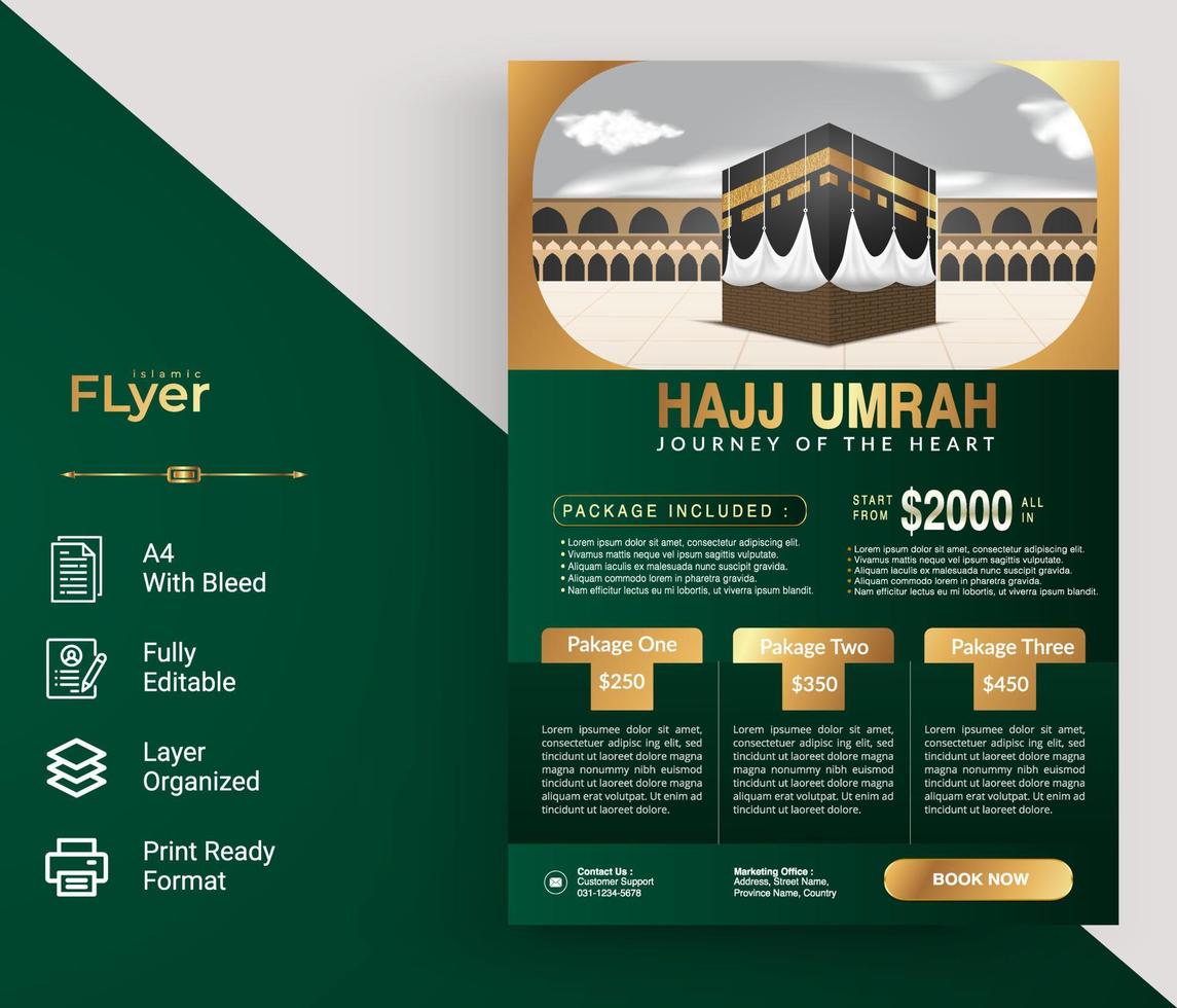 Luxus-Flyer-Vorlagendesign für Hadsch und Umrah vektor