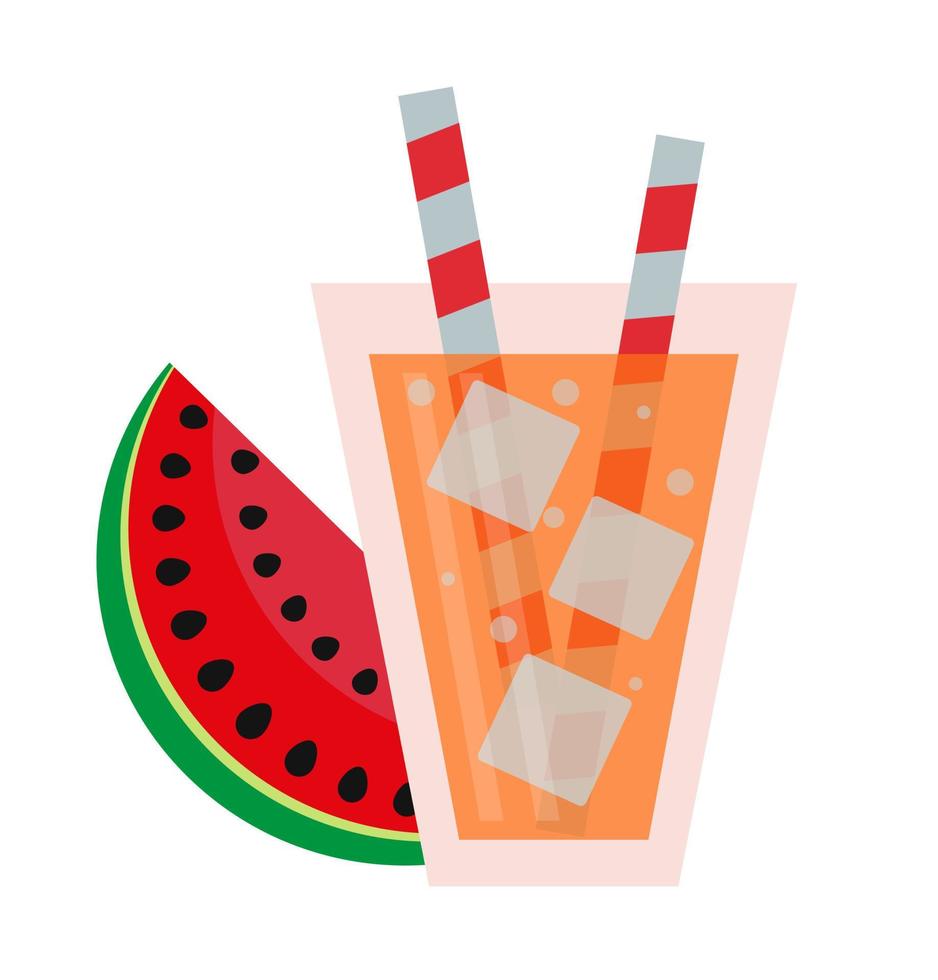 Cocktail mit Strohhalmen und Eis. und ein Stück Wassermelone. Glas mit Saft. Sommercocktail. kaltes sommergetränk. Illustration eines Cocktails mit Wassermelone vektor