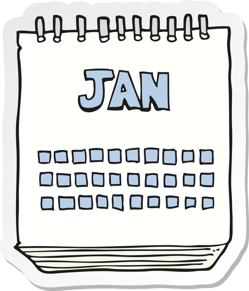 klistermärke av en tecknad kalender som visar januari månad vektor