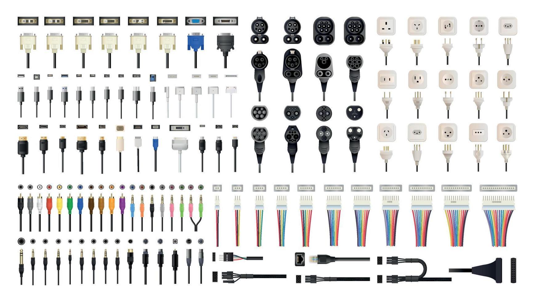 samling av kontakter och kablar och pluggar vektor