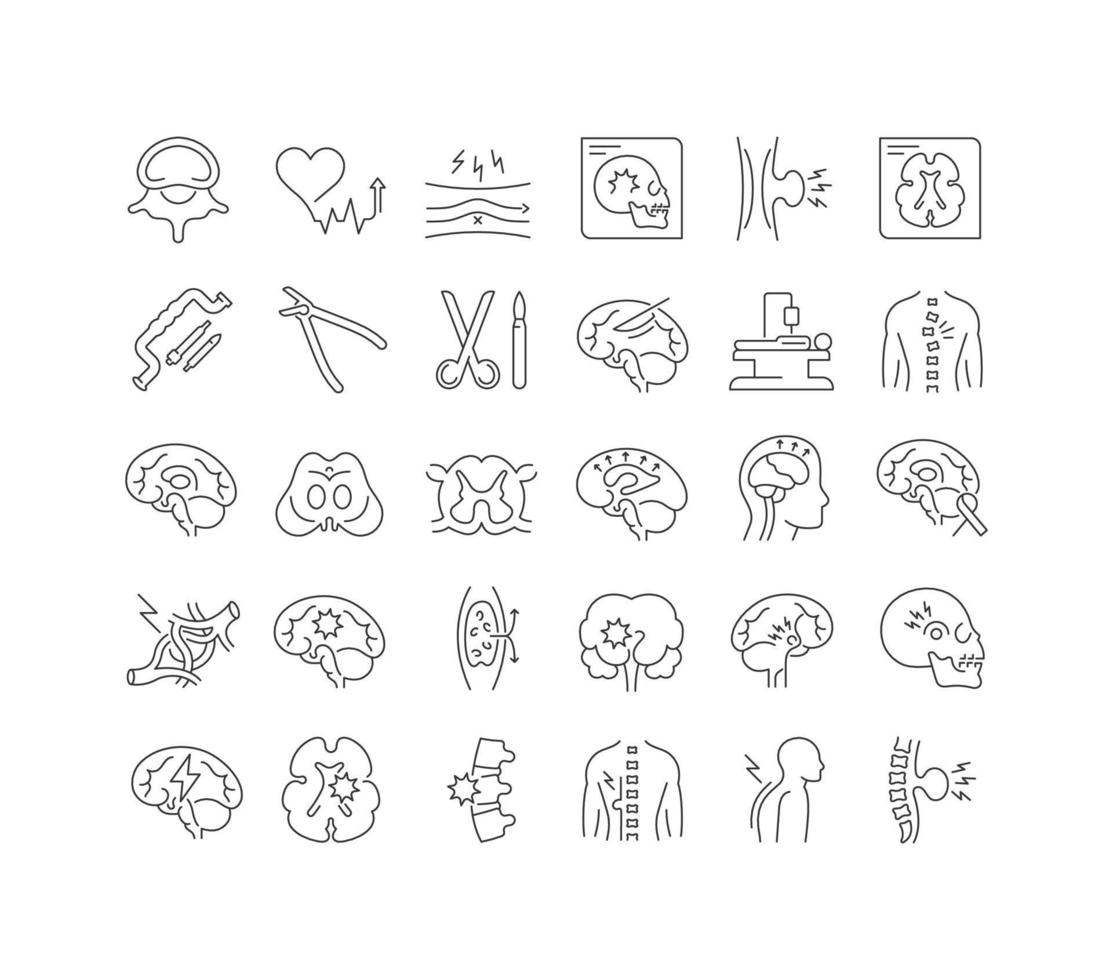 uppsättning linjära ikoner för neurokirurgi vektor