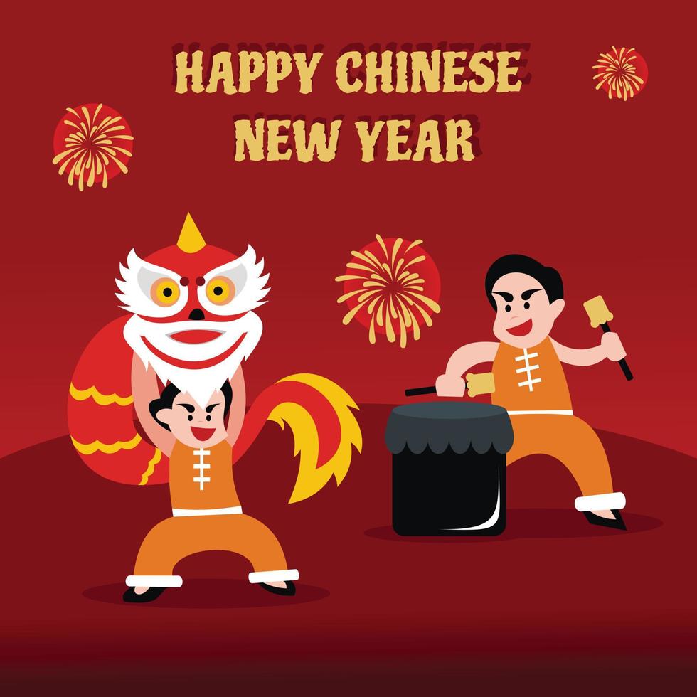 Illustrationsvektorgrafik von zwei Jungen, die das chinesische Neujahr feiern, perfekt für den chinesischen Tag, Religion, Feiertag, Kultur, Grußkarte usw. vektor