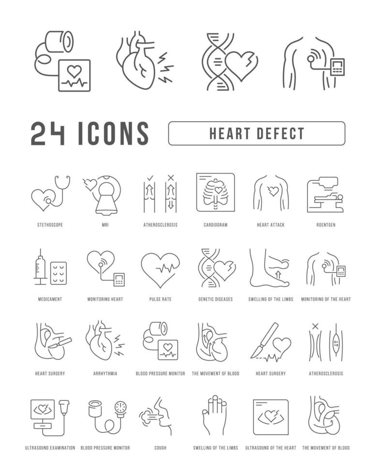 uppsättning linjära ikoner av hjärtfel vektor